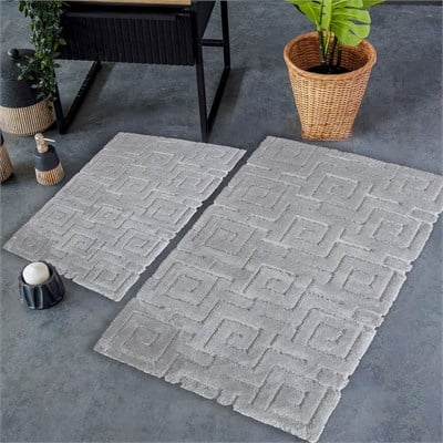 Meander Pamuk 2'li Banyo Paspas Seti 40x60 - 60x100 cm - Gri - İyi Geceler İstanbul
