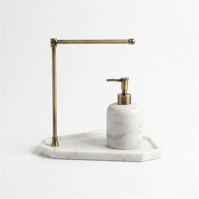 Mermer Standlı Sıvı Sabunluk ve Havluluk Banyo Seti 21x30x30 cm - Seta Bianca