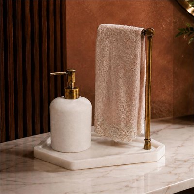 Mermer Standlı Sıvı Sabunluk ve Havluluk Banyo Seti 21x30x30 cm