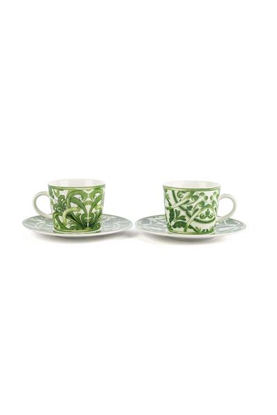 Mikasa Moor Emerald Garden serisi yeşil desenli 2'li porselen kahve fincanı ve tabağı seti. 90 cc şık kahve sunum takımı.