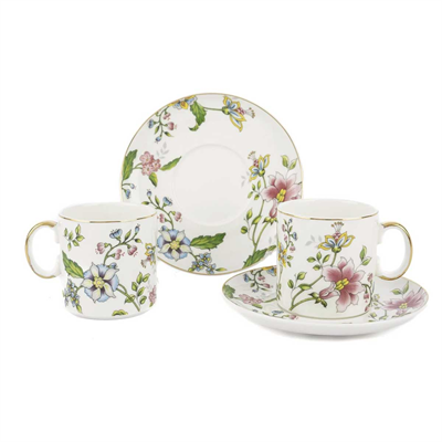 Mikasa Moor Florid 2li Pasta Tabaklı Porselen Çay Fincan Seti 6 Parça