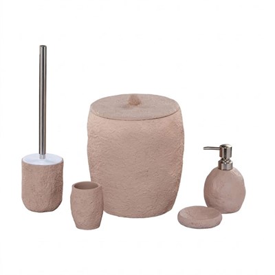 Çamlıca Home Moon 5 Parça Doğal Dokulu Banyo Aksesuar Seti Mocha Beyaz Fon Ürün Görseli - İrya