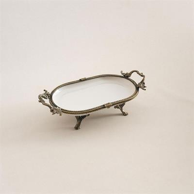 Oval Kulplu Porselen Sunum Tabağı 25 x 15 cm Eskitme