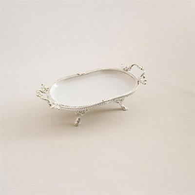 Oval Kulplu Porselen Sunum Tabağı 25 x 15 cm Gümüş