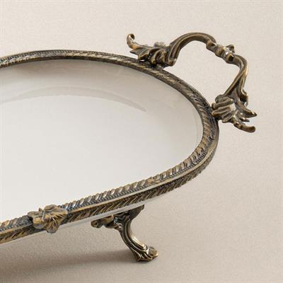 Oval Kulplu Porselen Sunum Tabağı 33 x 21 cm Eskitme