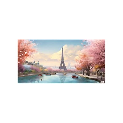 Pembe Çiçekli Paris Eyfel Kulesi ve Sen Nehri Tablosu - Çamlıca Home