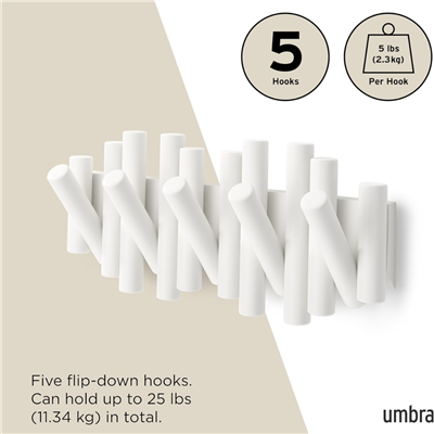 Picket Duvara Monte 5Li Askılık Beyaz Renk 38x17x4 cm