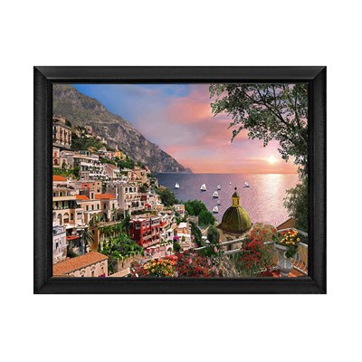 Positano Sahil Kasabası Gün Batımı ve Deniz Manzaralı Tablo