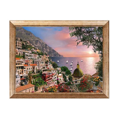 Positano Sahil Kasabası Gün Batımı ve Deniz Manzaralı Tablo