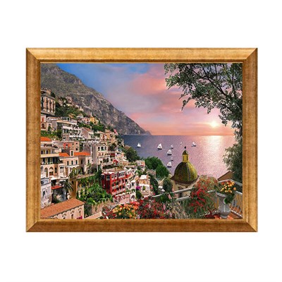 Positano Sahil Kasabası Gün Batımı ve Deniz Manzaralı Tablo