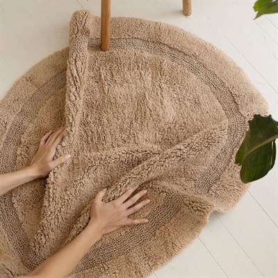 Puffed Bej %100 Pamuk Yuvarlak Banyo Paspası 100x100
