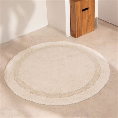Puffed Ekru %100 Pamuk Yuvarlak Banyo Paspası 100x100