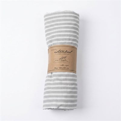 Pure & Simple Pamuk Tek Kişilik Çizgili Pike 160x235 cm - Stripe Gri - İyi Geceler İstanbul