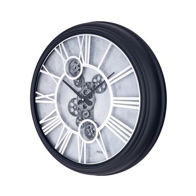 Regal Dekoratif Çarklı Metal Büyük Boy Duvar Saati 64 cm | Siyah Gümüş