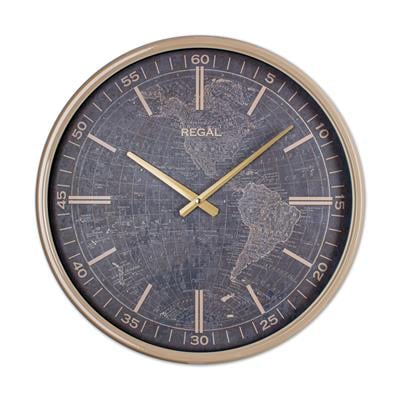Regal Dünya Haritalı Metal Duvar Saati 51 cm - Vizon Eskitme Gold Büyük Boy Dekoratif Saat