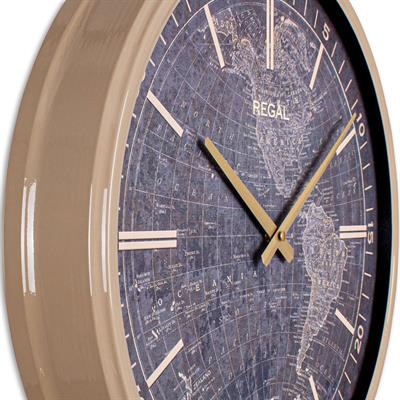 Regal Dünya Haritalı Metal Duvar Saati 51 cm - Vizon Eskitme Gold Büyük Boy Dekoratif Saat