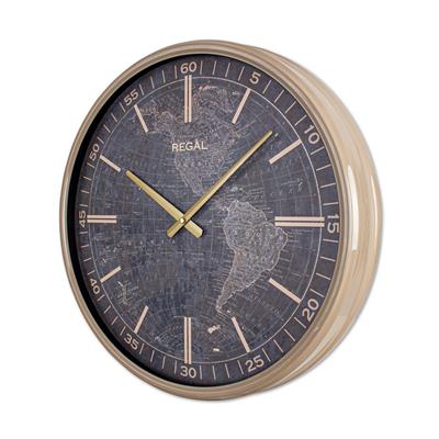 Regal Dünya Haritalı Metal Duvar Saati 51 cm - Vizon Eskitme Gold Büyük Boy Dekoratif Saat