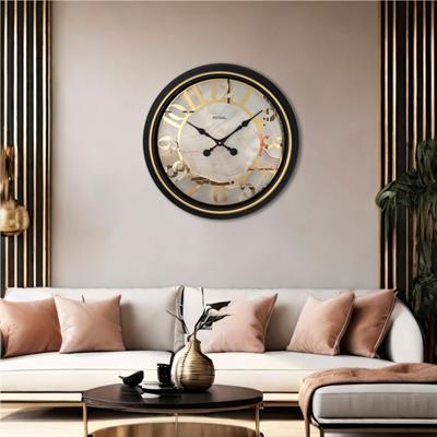 Regal Işıltılı Sedef Kadran Siyah Duvar Saati 64 cm - Gold Rakamlı Büyük Boy Lüks Dekoratif Saat
