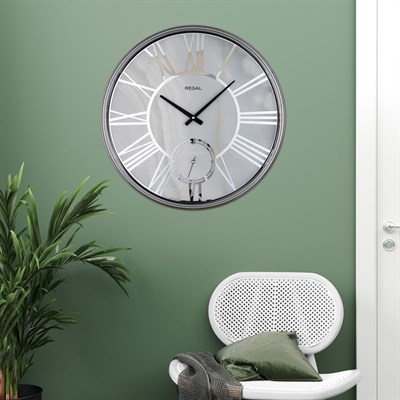 Regal Led Işıklı Modern Metal Büyük Boy Duvar Saati | Gümüş