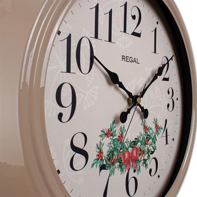 Regal Ökse Otu Desenli Metal Duvar Saati - Vizon Renk Dekoratif Saat