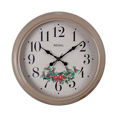 Regal Ökse Otu Desenli Metal Duvar Saati - Vizon Renk Dekoratif Saat