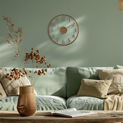 Regal Opal Ceviz Ahşap Görünümlü Duvar Saati 37.5 cm - Şeffaf Kadranlı Minimalist Saat