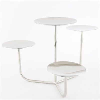 Çamlıca Home parlak gümüş krom kaplama 4 kademeli dairesel tablalı basamaklı metal pasta cupcake kurabiye ve meyve standı beyaz zemin ürün çekimi 40x26 cm