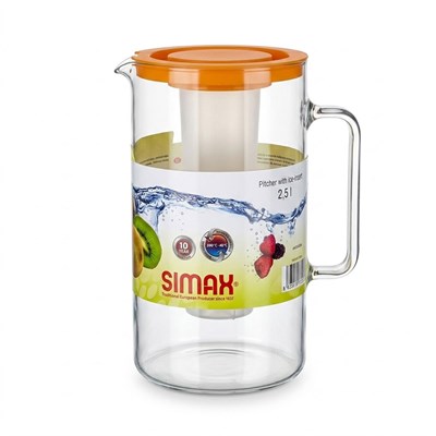Simax Turuncu Kapaklı Buz Hazneli Cam Sürahi 2.5 Lt
