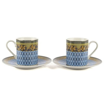Çamlıca Home Blue Baroque mavi altın desenli 2 kişilik porselen kahve seti 100 ml