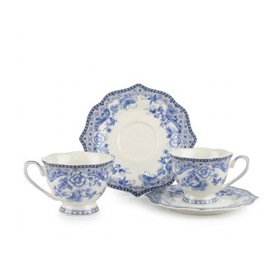 Çamlıca Home Blue Garden mavi beyaz çiçekli 2 kişilik porselen kahve seti 90 ml