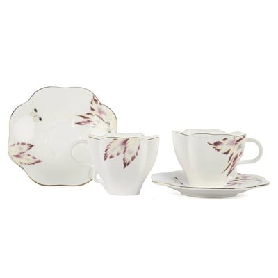 Çamlıca Home Mariposa Bloom kelebek desenli 2 kişilik porselen kahve takımı