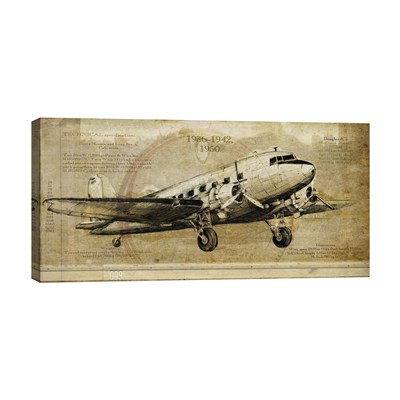 Vintage Douglas DC-3 Uçak Dokulu Duvar Tablosu