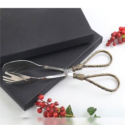 Çamlıca Home antik bronz eskitme kulplu çelik vintage makas servis maşası