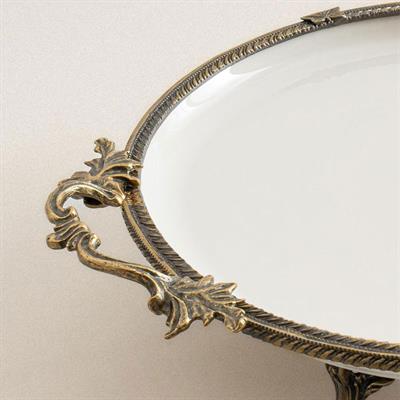 Yuvarlak Kulplu Porselen Sunum Tabağı 29 cm Eskitme
