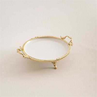 Yuvarlak Kulplu Porselen Sunum Tabağı 25 cm Altın