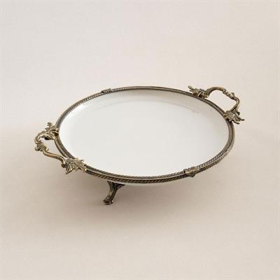 Yuvarlak Kulplu Porselen Sunum Tabağı 29 cm Eskitme