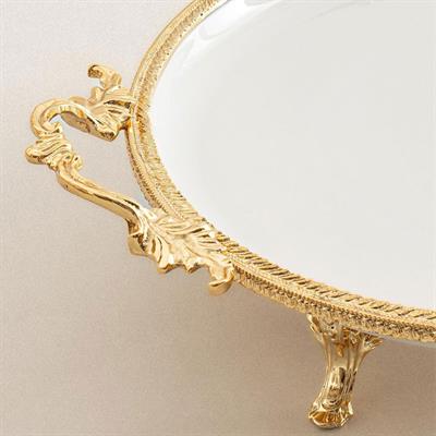 Yuvarlak Kulplu Porselen Sunum Tabağı 29 cm Altın