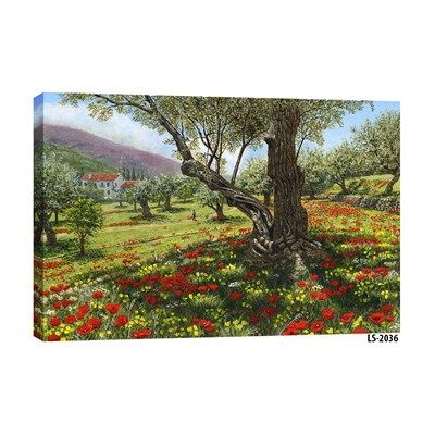 Zeytin Ağacı ve Gelincik Tarlası Dokulu Tablo