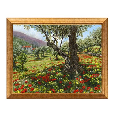 Zeytin Ağacı ve Gelincik Tarlası Dokulu Tablo