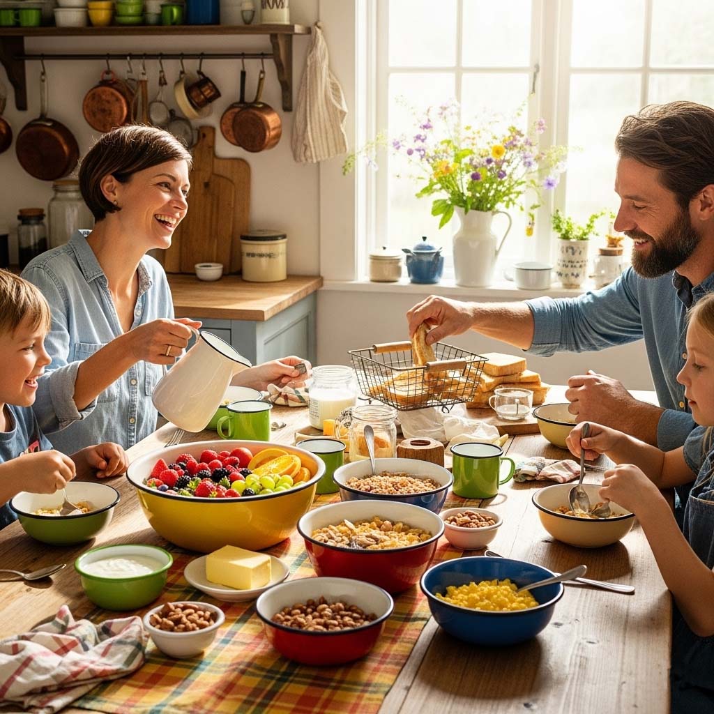 Pazar kahvaltısında ailece kullanılan renkli emaye kaseler, modern sofra sunumlarına ilham veriyor.
