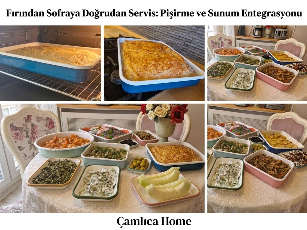 Emaye fırın tepsisi ile fırından sofraya doğrudan servis kapları