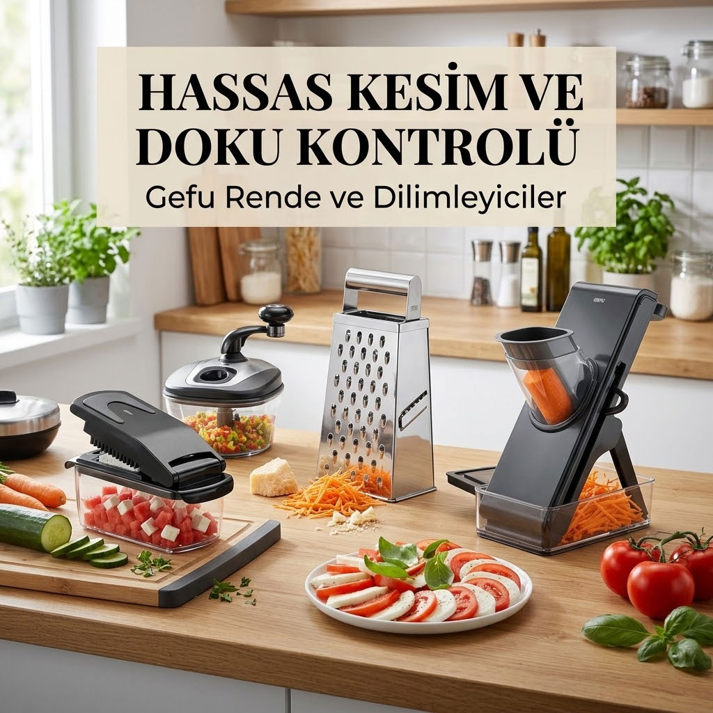 Gefu Rafino çok amaçlı rende ile sebzelerin suyunu kaybetmeden lazer bıçakla rendelenmesi