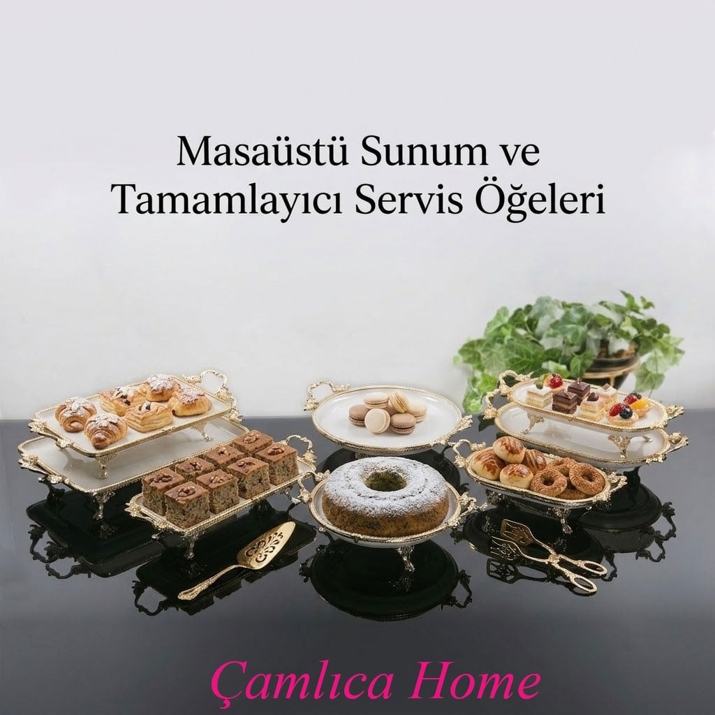Masaüstü Sunum ve Tamamlayıcı Servis Öğeleri Gold Altın Kaplama Kek Standları Poğaça Kurabiye Sunumları