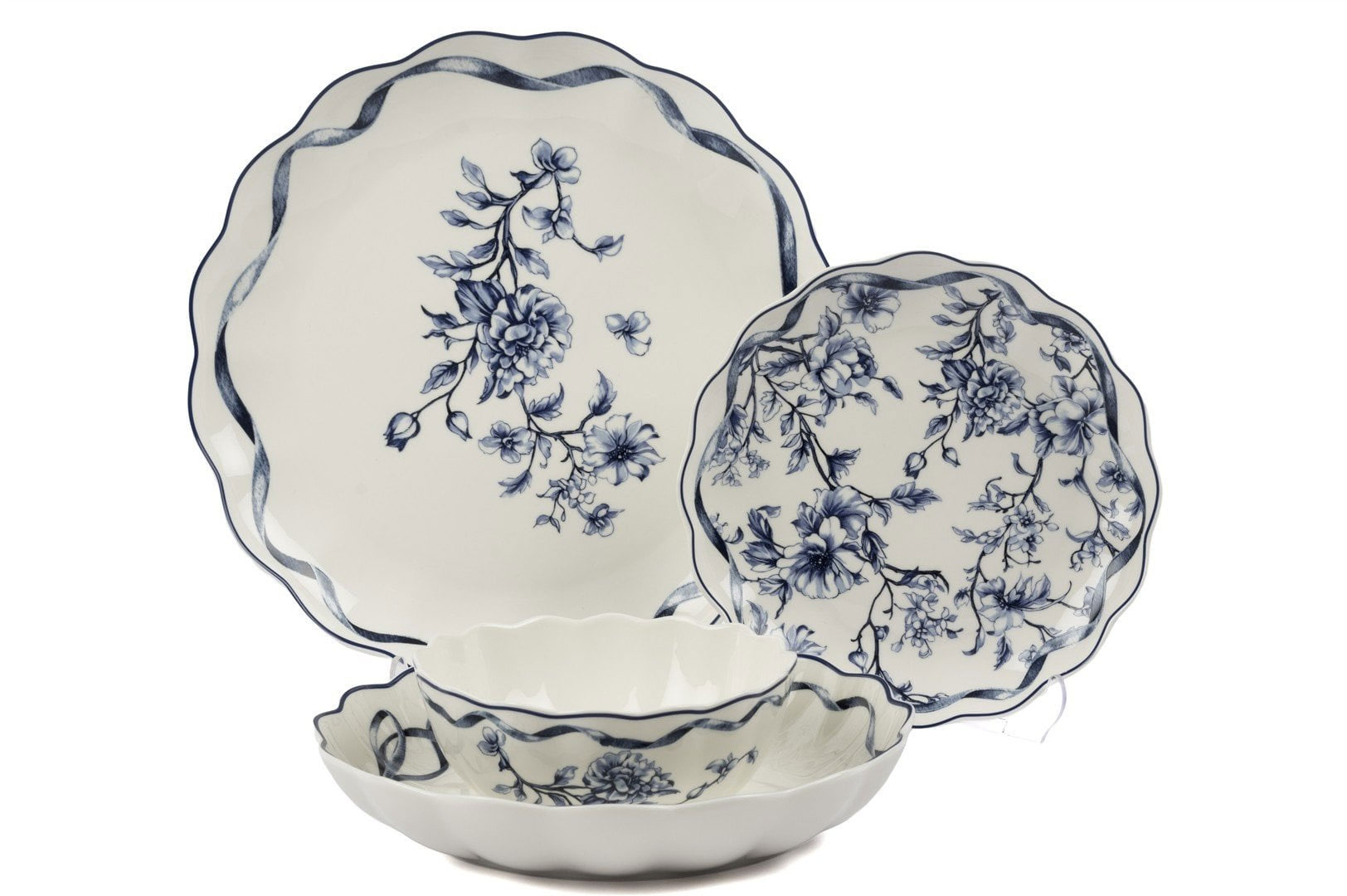 Zamansız mavi çiçek desenli Mikasa Moor yemek takımı ve şık akşam yemeği porselen setleri