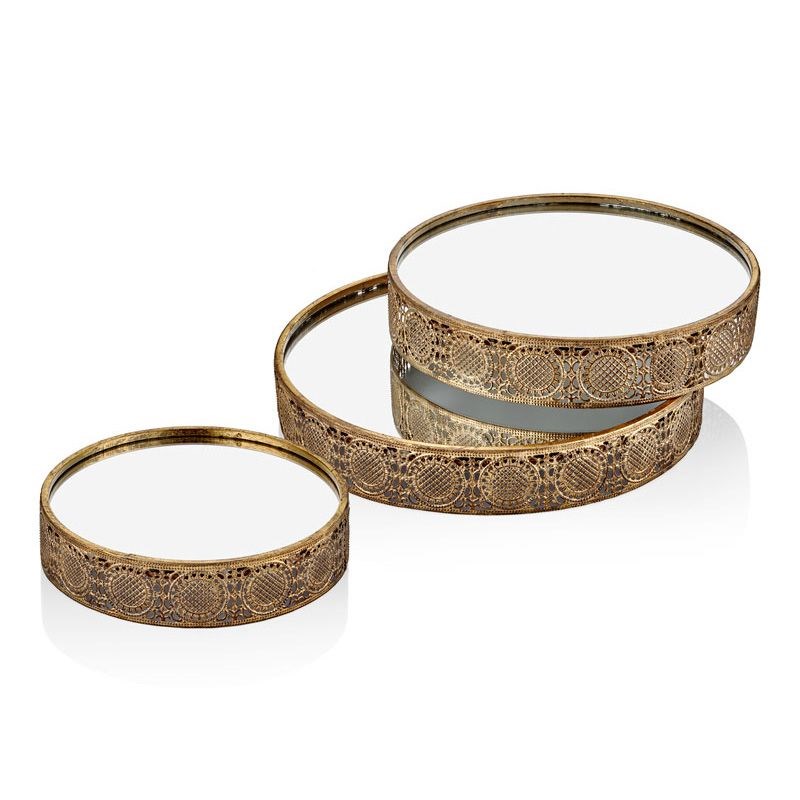 Antik Gold 3lü Metal Jardinyer 32x38x44 cm