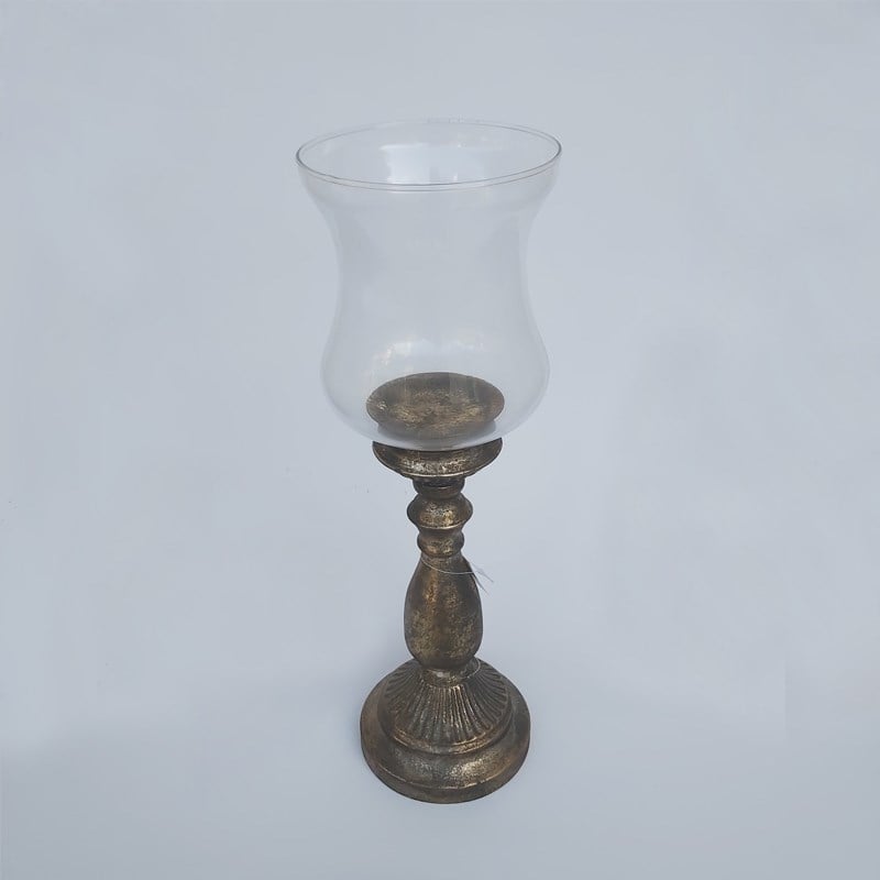 Antique 44 cm Camlı Şamdan Gold - Seta Bianca