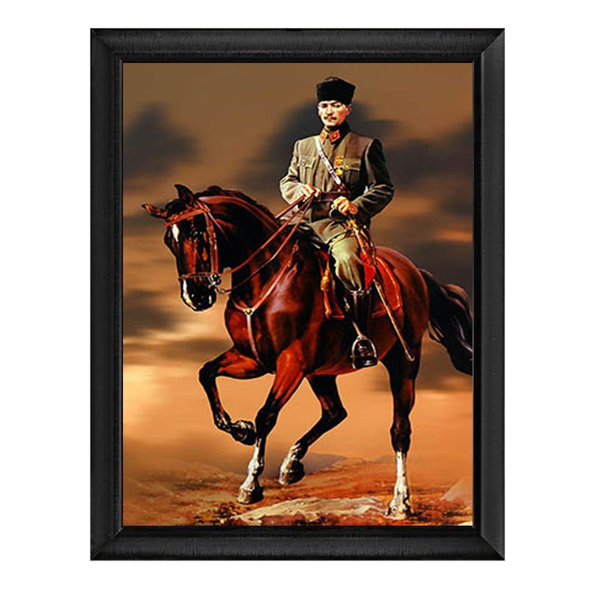 Modern ofis dekorasyonu ve şık iş yerleri için minimalist siyah çıtalı 60x90 cm yüksek çözünürlüklü mareşal Atatürk duvar fotoğrafı - Çamlıca Home