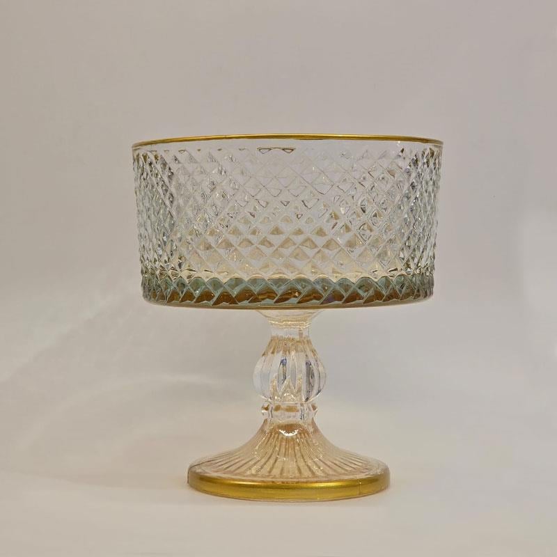 Baklava Amber Cam Ayaklı Kase 19 cm - Çamlıca Home