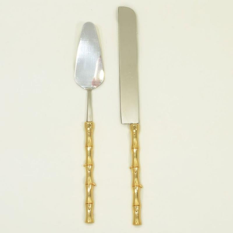Bambu 2 Parça Pasta Seti Altın - altın-pasta-bıçağı-ve-servis-spatulası