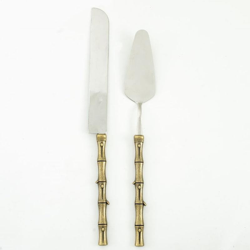 Bambu 2 Parça Pasta Seti Antik - şık-pasta-bıçağı-spatula-seti-antik-bambu